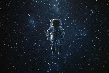 Naklejka premium An astronaut drifts alone in the dark expanse of space, surrounded by countless shining stars, showcasing the beauty of the cosmos