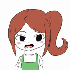 エプロンをつけた女の子が困惑している