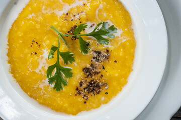 Close-up,Pumpkin butternut squash cream soup