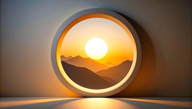 Sunset Mountain View Round Window.