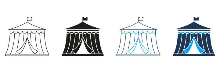 Circus Tent Line And Solid Icon Set. Entertainment, Festival, And Event Venue Symbol Collection. Carnival And Performance Space. Isolated Vector Illustration