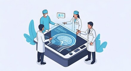 World Radiography Day Medical Team Reviewing Brain Scan on Tablet with Leafy Accent