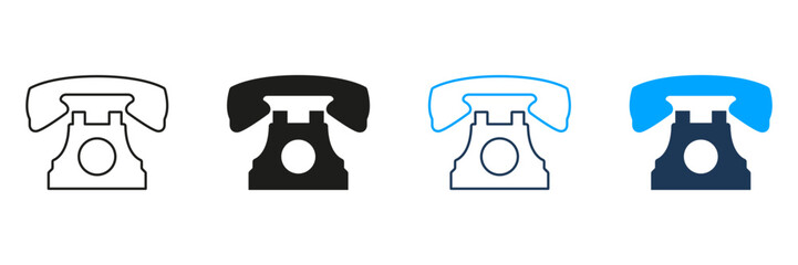 Retro Rotary Telephone Line And Solid Icon Set. Vintage Communication Device Symbol Collection. Classic Phone Design For Nostalgia And Connectivity Themes. Isolated Vector Illustration