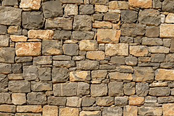 High-resolution image of a rustic stone wall, perfect for backgrounds and textures.  Ideal for design projects.