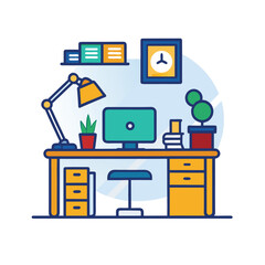 Office workspace line art icon on white background