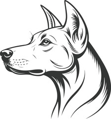 Stylized Dog Head PNG with Transparent Background Featuring Upright Ears and Clean Linework for Logos, Tattoos, and Minimalist Design Assets