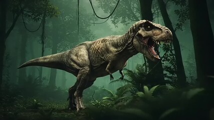 Tyrannosaurus Rex in a misty jungle - Powered by Adobe