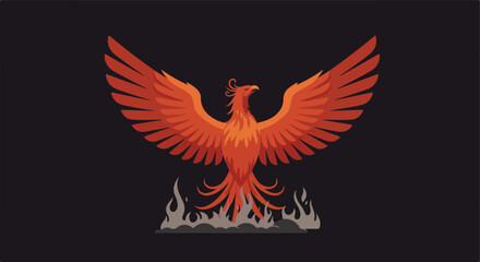 Obraz premium Phoenix Rising From Ashes Against Black Background