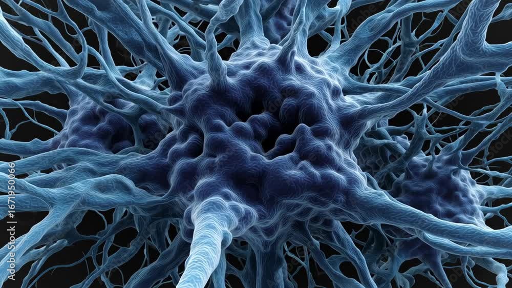 Poster vagus nerve concept ,neural network structure featuring intricate blue branches and fibers, highligh