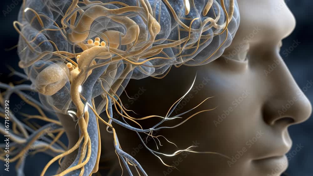 Poster vagus nerve concept ,detailed representation of human anatomy brain structure and nervous system wit