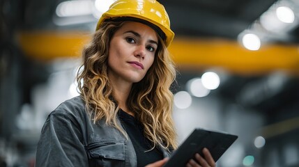 Female engineer using tablet to monitor production in industrial facility