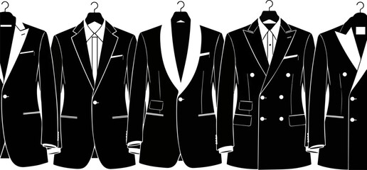 Create a kinds of deferent formal man Blazer vector art silhouette with white background.