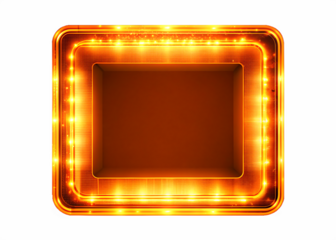 holographic square light frame in orange futuristic digital design isolated on white background ,PNG. AI Generated.