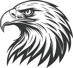 Stylized Eagle Head PNG with Transparent Background Featuring Bold Linework and Dynamic Feathers for Logos, Tattoos, and Patriotic Design Assets