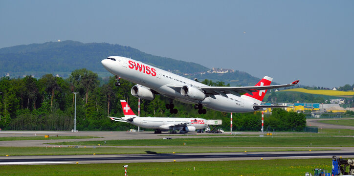 SWISS Airlines Airbus A330 take off from Zurich ZRH airport, Zurich, Switzerland
