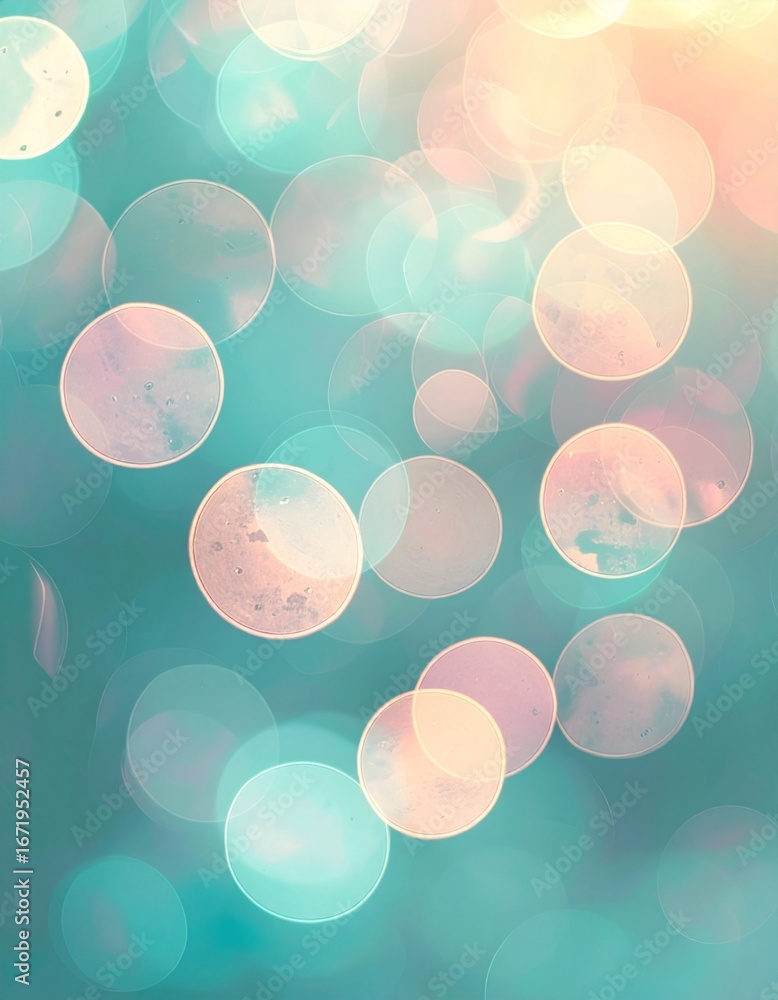 Aufkleber abstract blurred bokeh lights in teal and peach background with soft glow