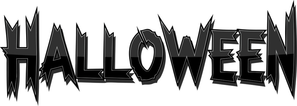 A black “Halloween” text illustration with jagged, edgy style, perfect for banners, event promotions, and spooky-themed prints.