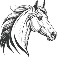 Stylized Horse Head PNG with Transparent Background Featuring Flowing Mane and Expressive Contours for Logos, Tattoos, and Equestrian Design Assets
