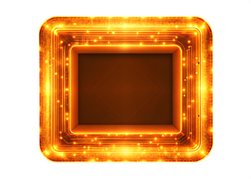 holographic square light frame in orange futuristic digital design isolated on white background ,PNG. AI Generated.