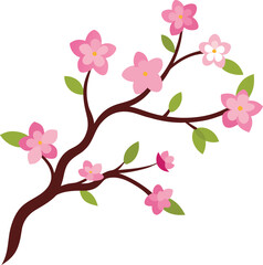 Watercolor cherry blossom branch clipart on transparent background