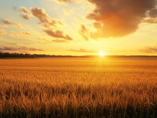 Obraz premium A vast cornfield stretching to the horizon under a golden sunset