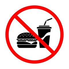 No food or drinks allowed sign with hamburger and soda cup © Online