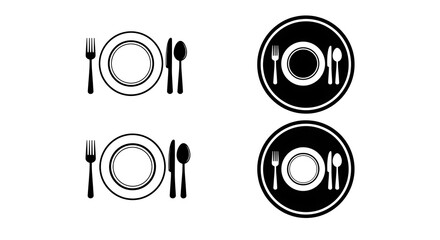Set table icons with plate knife and fork and spoon