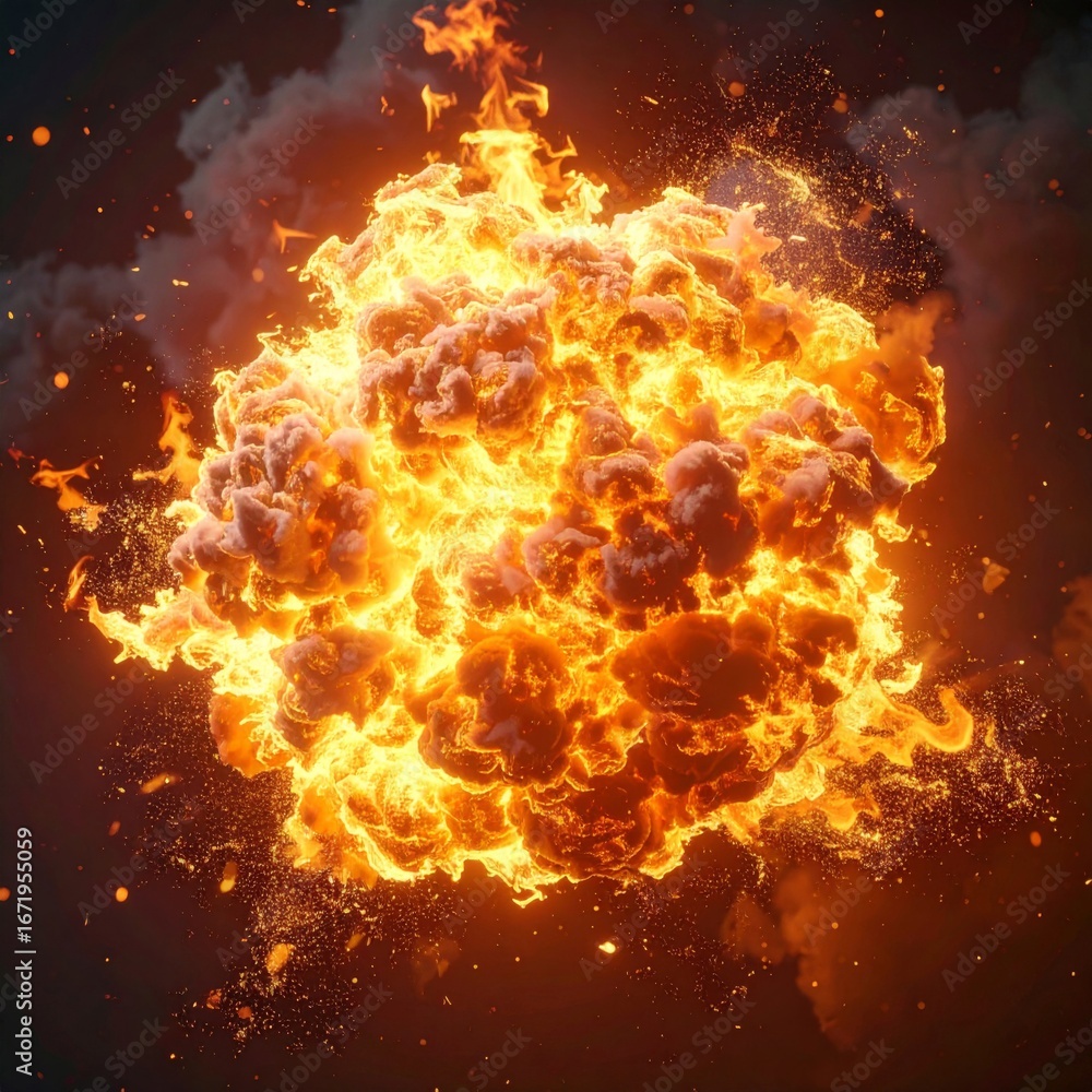Aufkleber fiery explosion with intense flames against dark background creating a dramatic visual effect