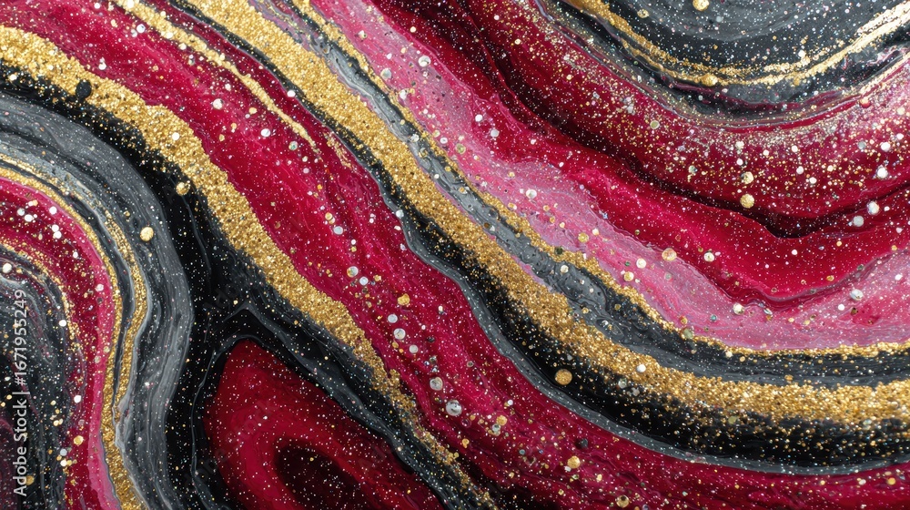 Poster abstract swirls of red, black, and gold glitter create a dynamic pattern. use it for backgrounds, te