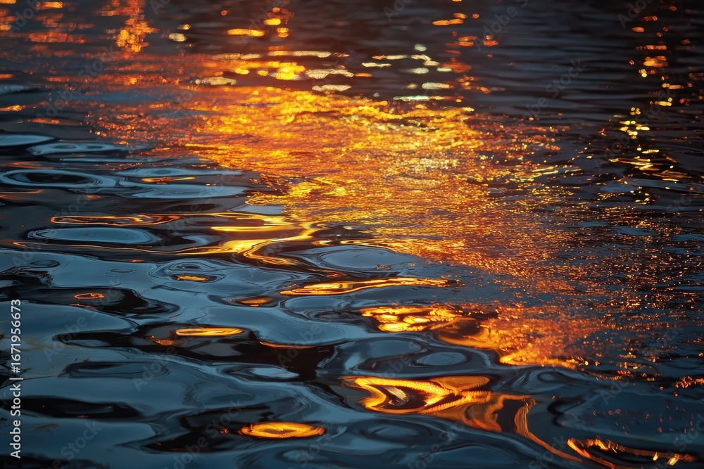 Poster water surface with golden reflections on a dark blue background. use as texture or abstract backgrou