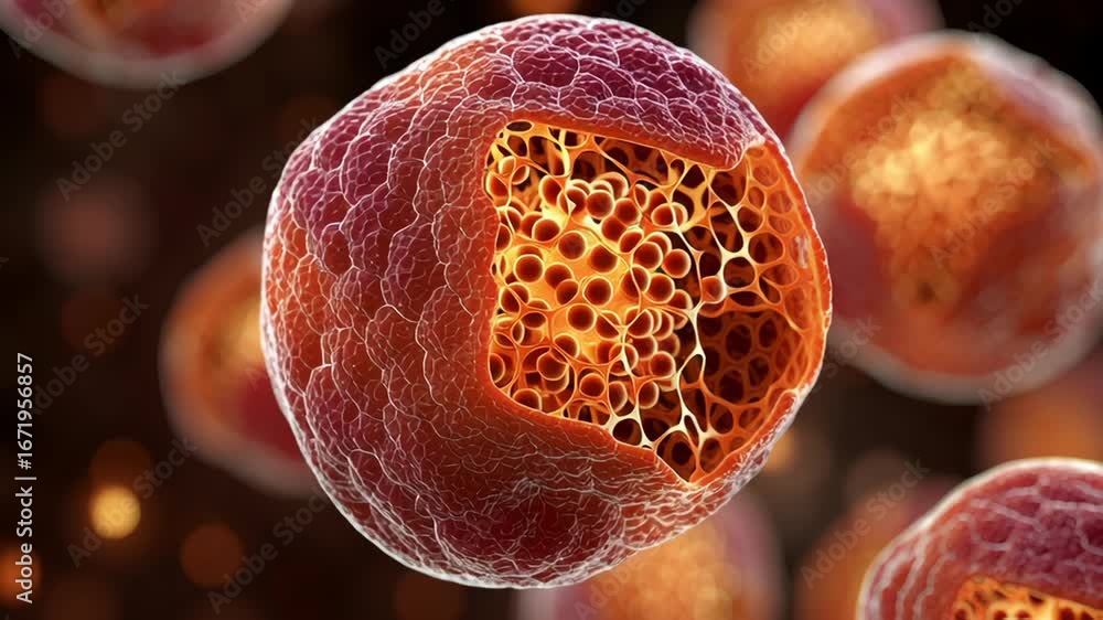 Poster microscopic view of cellular structures in biological science exploring organic material and vibrant