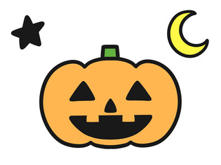 ハロウィンのカボチャと星と月のイラスト