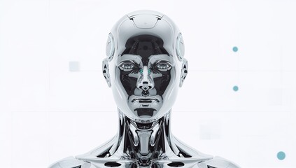 Humanoid AI Metallic Head and Shoulders Front View