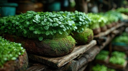 Fresh watercress stacked neatly at local produce stall