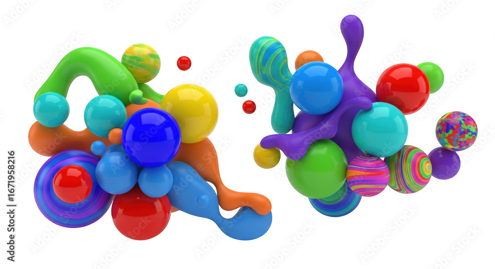 Poster chromatic spheres intertwined abstract 3d render on stark black backdrop