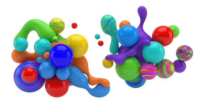 Chromatic Spheres Intertwined Abstract 3D Render on Stark Black Backdrop