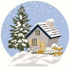 house winter scene vector flat illustration for banner,template,card and Backgrounds