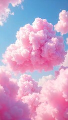 Fototapeta premium Fluffy Pink Cotton Candy Cloud in a Pastel Sky Joyful Spring Scene, Perfect for Happiness, Sweetness, and Dreamy Concepts