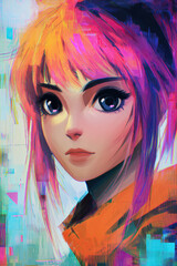 Painting of a woman with glitch effect
