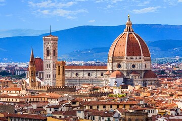 A view of the Cathedral of Santa Maria del Fiore in the historic center of Florence, Italy.