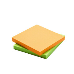 Fototapeta premium Stacked Orange and Green Sticky Notes Isolated on White Background