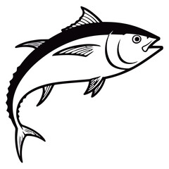 black and white silhouette of tuna fish vector on white background