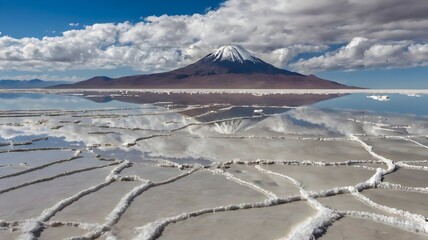 Marvel at Salar de Uyuni, Bolivia’s stunning salt flats, reflecting the sky and mountains in breathtaking symmetry, creating the world’s largest natural mirror landscape