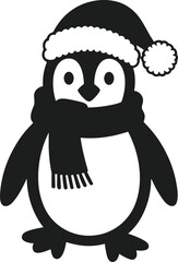 Cute Penguin Silhouette in Winter Hat and Scarf – Christmas Holiday Vector Illustration