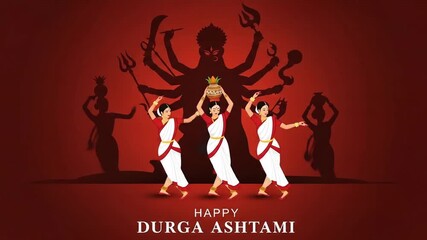 Celebrate Durga Ashtami A Vibrant Illustration of Indian Culture, Tradition, and Faith with Dancing Women Silhouettes - Powered by Adobe