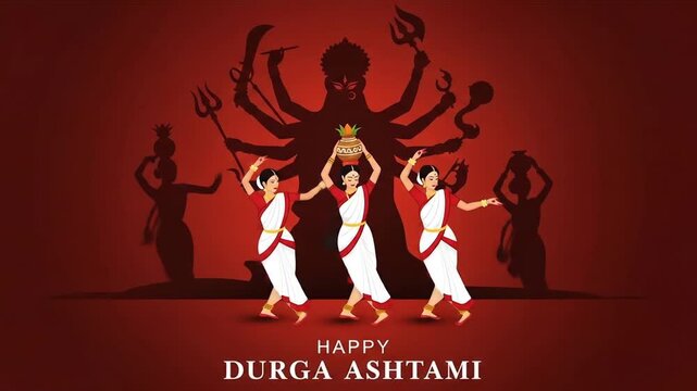 Celebrate Durga Ashtami A Vibrant Illustration of Indian Culture, Tradition, and Faith with Dancing Women Silhouettes