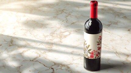 Wine Bottle with Floral Label on Marble Countertop Shadow Light