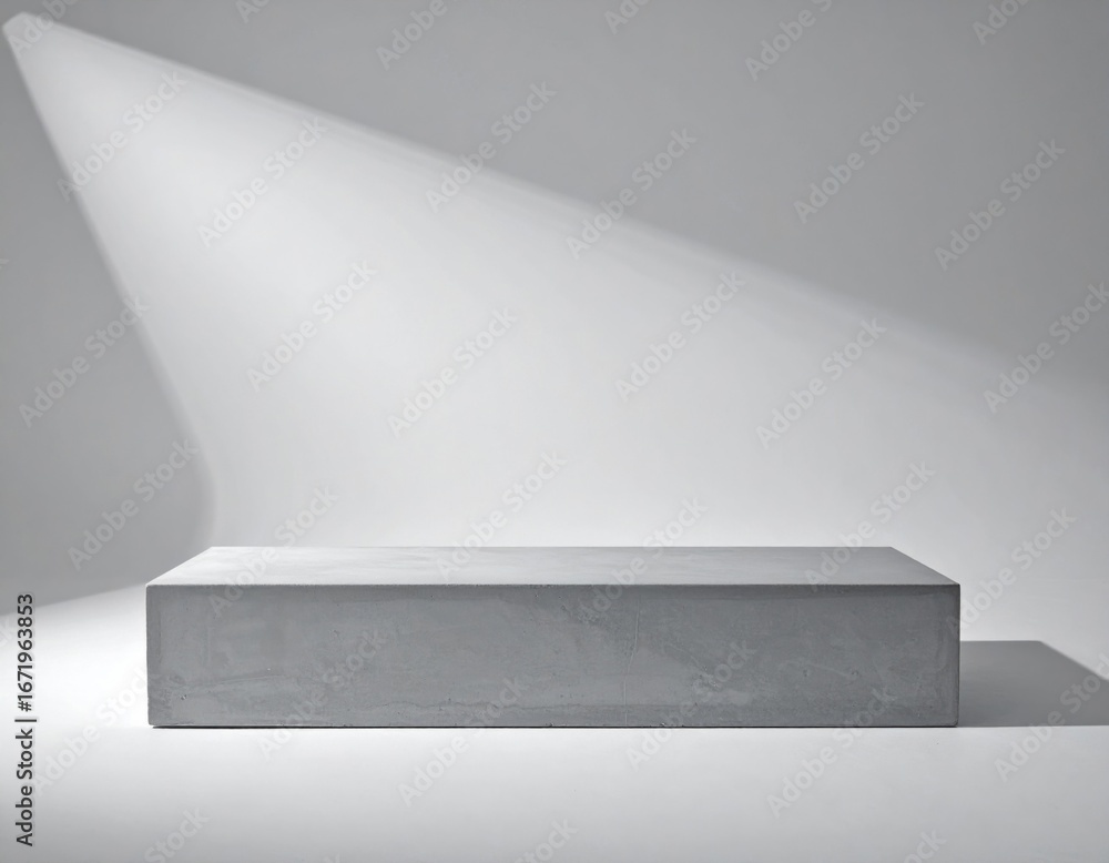Aufkleber concrete block podium in gray color against white background with sharp light and shadow