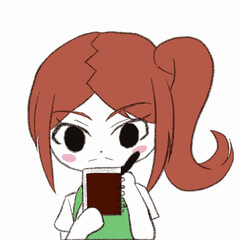 エプロンをつけた女の子がメモを取っている