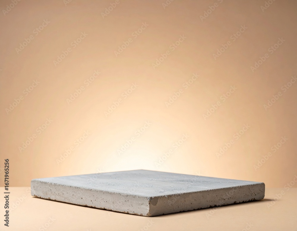 Aufkleber minimalist concrete slab display platform on a beige background in studio setting